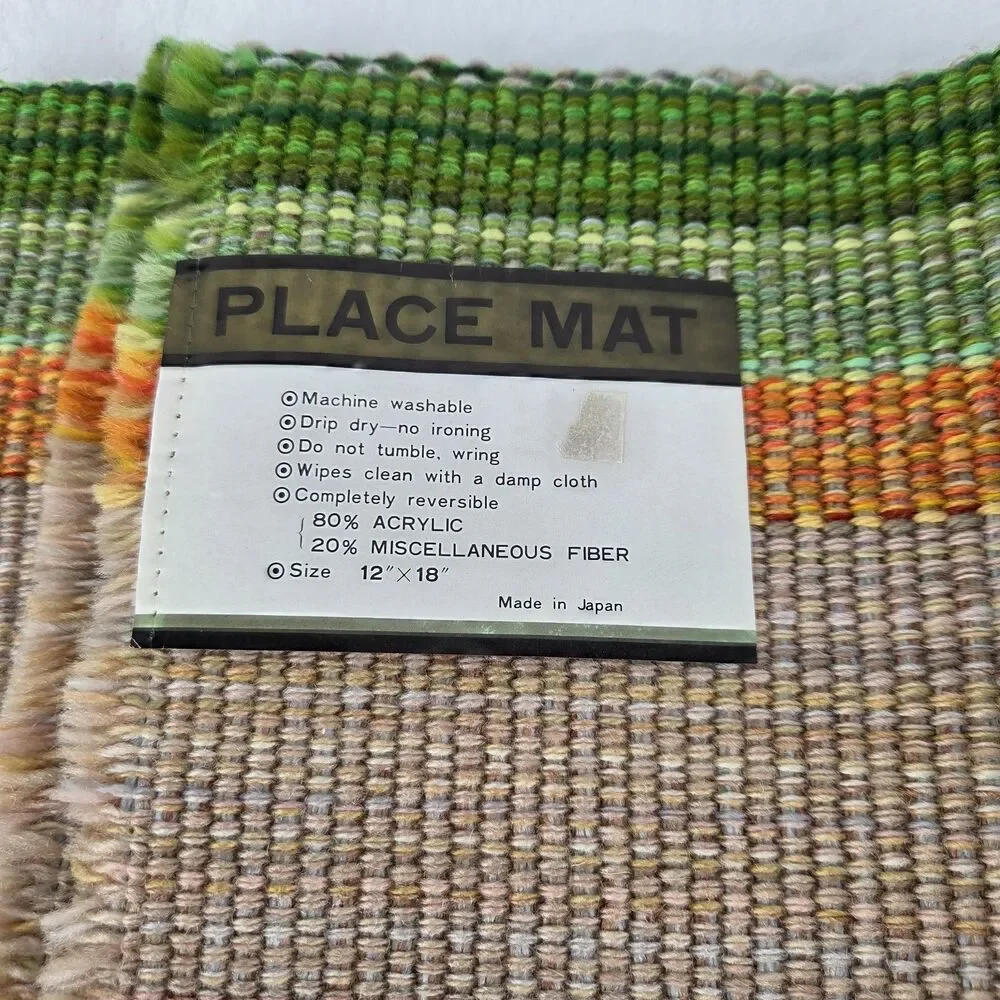 Vintage MCM Woven Placemats Set of 4 Green Orange Beige Made in Japan Unused NOS